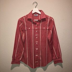 Vintage Striped Long-Sleeve Red Button-Up